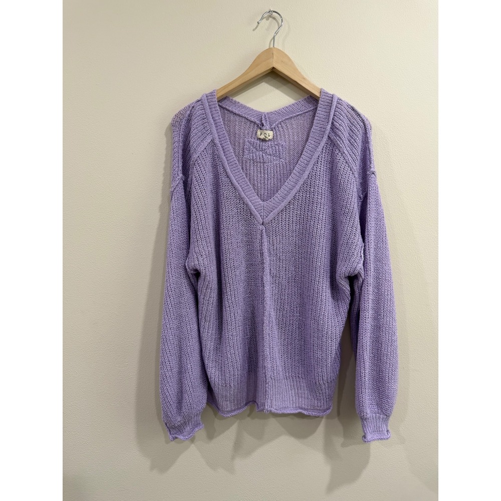 POL Purple V-Neck Knit Sweater Oversized Long Sleeve Womens Small - Picture 1 of 7